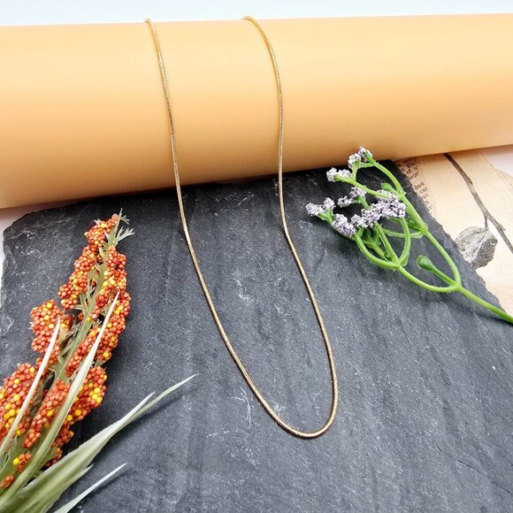 Minimalist Rose Gold Snake Chain Necklace, 18 Inch, Gold Plated Brass, XPNL0017 - Picture 3 of 12